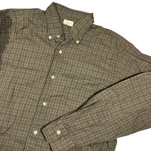Vintage 1960s Holbrook Plaid Button Down Shirt Olive Green Brown Long Sleeve